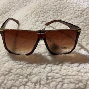 Prada Brown Gradient Shield Sunglasses with Gold Trim